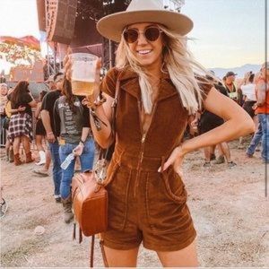 Show Me Your MuMu Outlaw Romper in Saddle Brown Corduroy